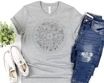 Geometric Lotus Floral Design Shirt-Unisex Short Sleeve Tee/Graphic Tee/Flowers/Dandelion/Sunflower/Super Soft High Quality
