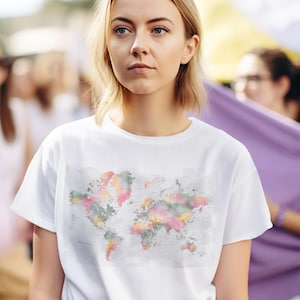 Aquarell Weltkarte T-Shirt - Reise Shirt, Geschenk des Abenteuer-Liebhabers, Unisex Kurzarm-T-Shirt, perfekt für den Urlaub, Fernweh-Kleidung