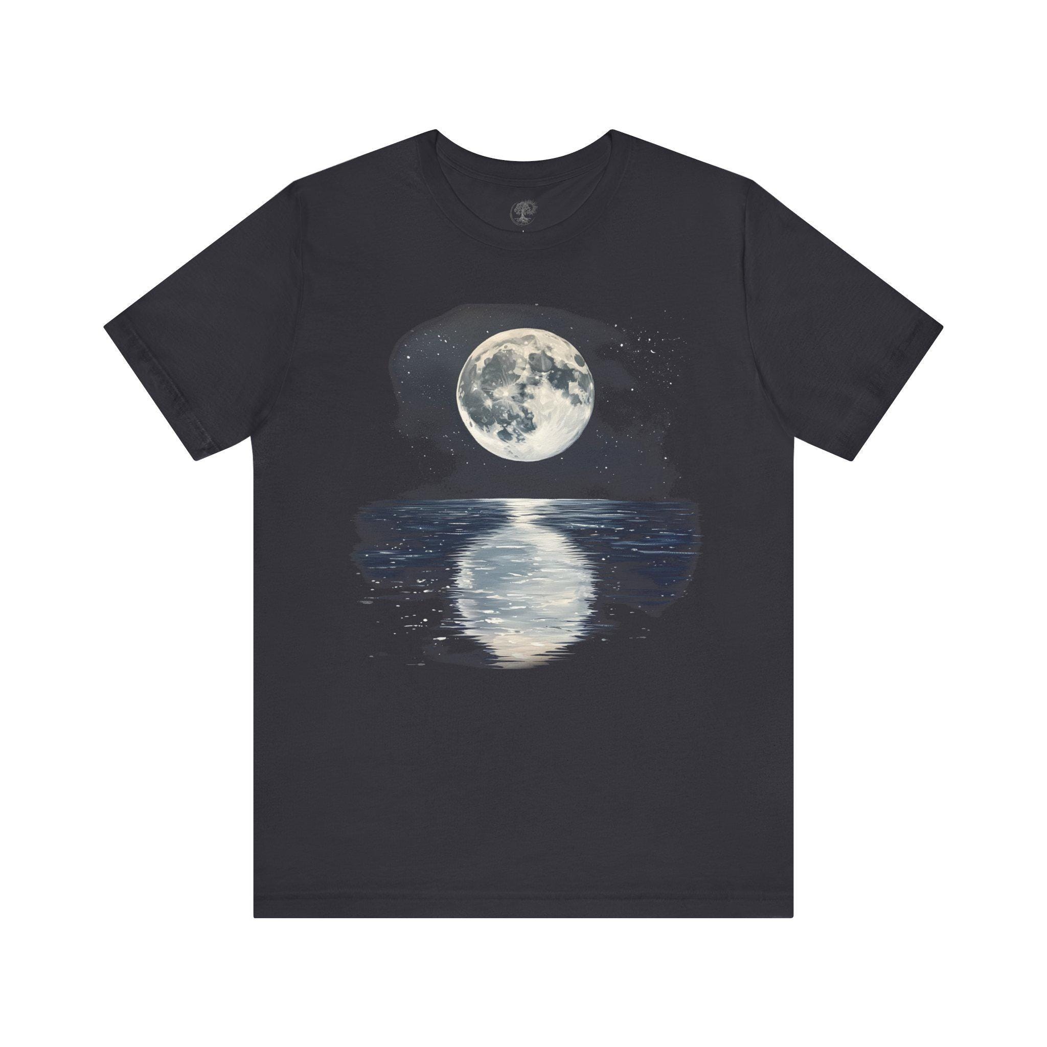 ミュージシャン Sheer Pleats Shirts Inspired by Moon Moon Reflection Unisex Tee - Lunar Sea Shirt, Night Sky Top