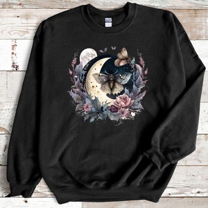 Floral Moon Unisex Heavy Blend Crewneck Sweatshirt - Colorful Flowers, Butterflies, Botanical, Celestial Shirt, Moth, Boho Shirt