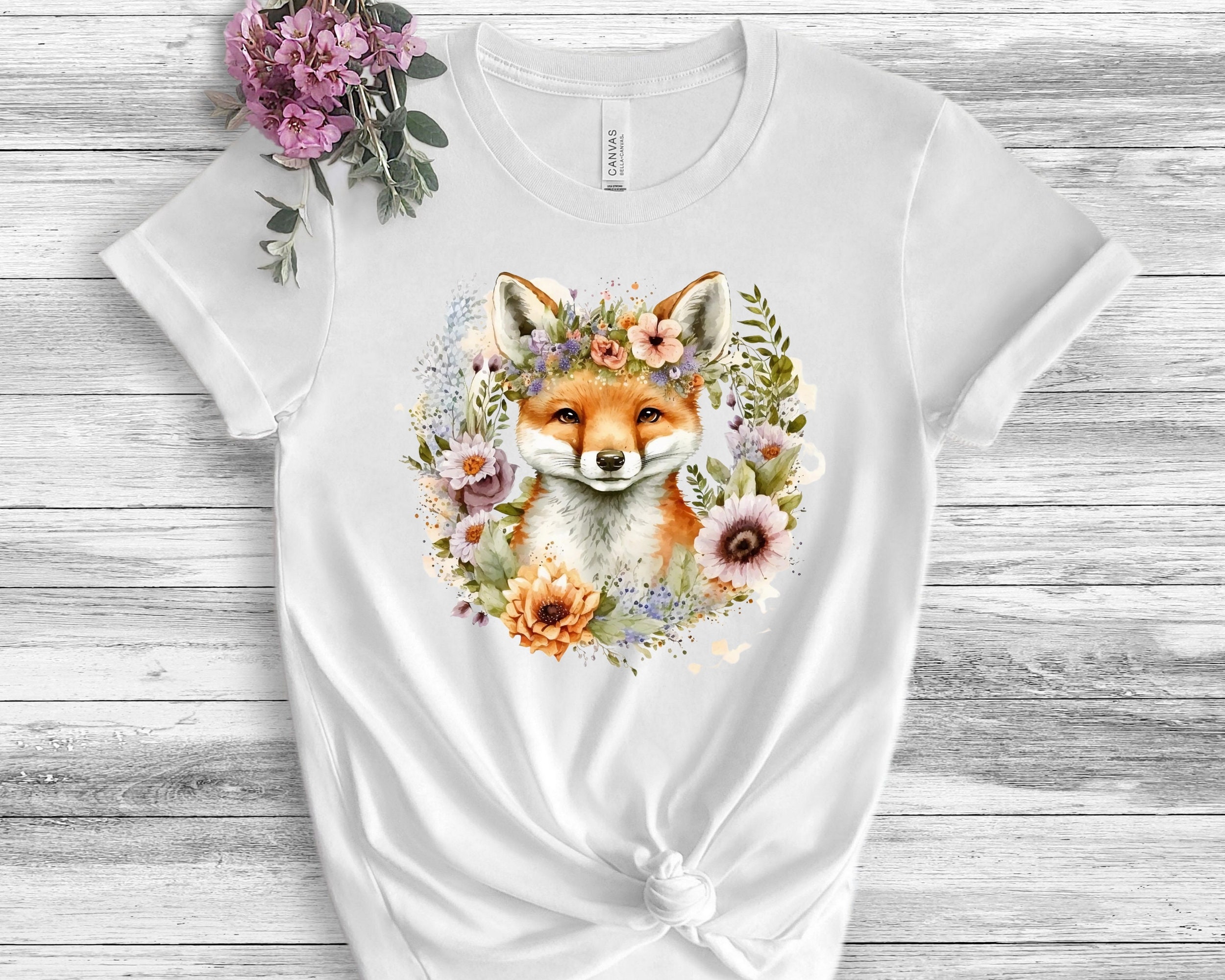 Cute Fox Shirt - Fox Print Shirt, Fox Lover Shirt, Floral Fox Shirt, Gifts for Fox Lovers, Cottagecore Clothing, image size:2500x2000