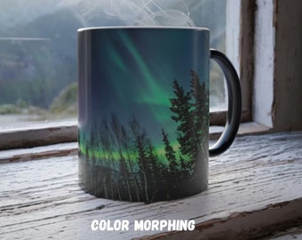 Aurora Borealis - Taza que cambia de color, 11 oz, luces del norte, reactiva al calor, Islandia, Alaska, Noruega, maravilla natural