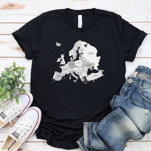 European Union Shirt-Unisex Jersey Kurzärmeliges T-Shirt, Europa/Russland Karte, Reise Souvenir, EU, Deutschland, Frankreich, Niederlande, Spanien