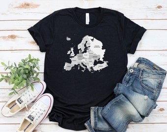 European Union Shirt-Unisex Jersey Short Sleeve Tee, Map Of Europe/Russia, Travel Souvenir, EU, Germany, France, Netherlands, Spain