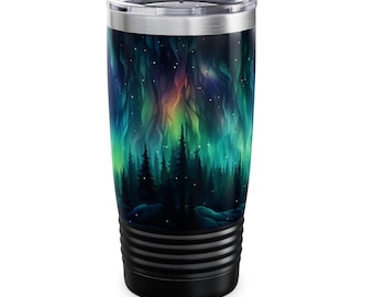 Ringneck Tumbler, 20oz - Aurora Borealis Design, Northern Lights Insulated Cup, Travel Mug, Gift Idea, Stainless Steel Tumbler, Unique