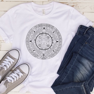 MAYAN CALENDAR-Unisex Jersey Short Sleeve Tee, Aztec, Mexico, Carving, Maya, Ancient Civilization Shirt, Mayan Art, Sun Stone Tshirt