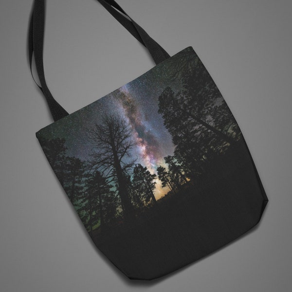 ORION NEBULA - Classic Black Tote Bag Space TREES Stars Night Sky