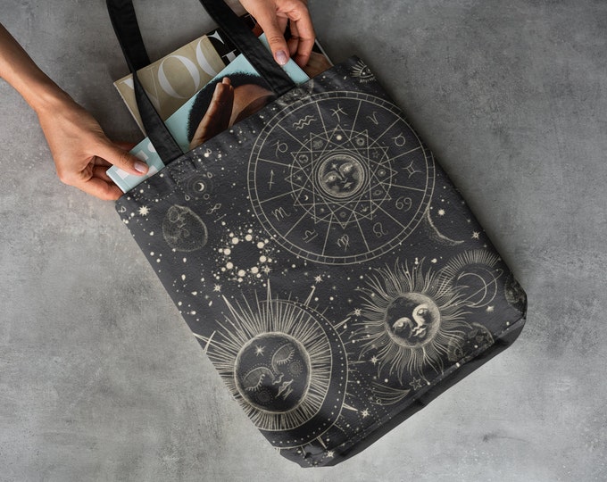 ZODIAC-AOP Tote Bag-Star Sign-Horoscope-Celestial-Great Gift Idea Medium 16x16" Large 18x18"