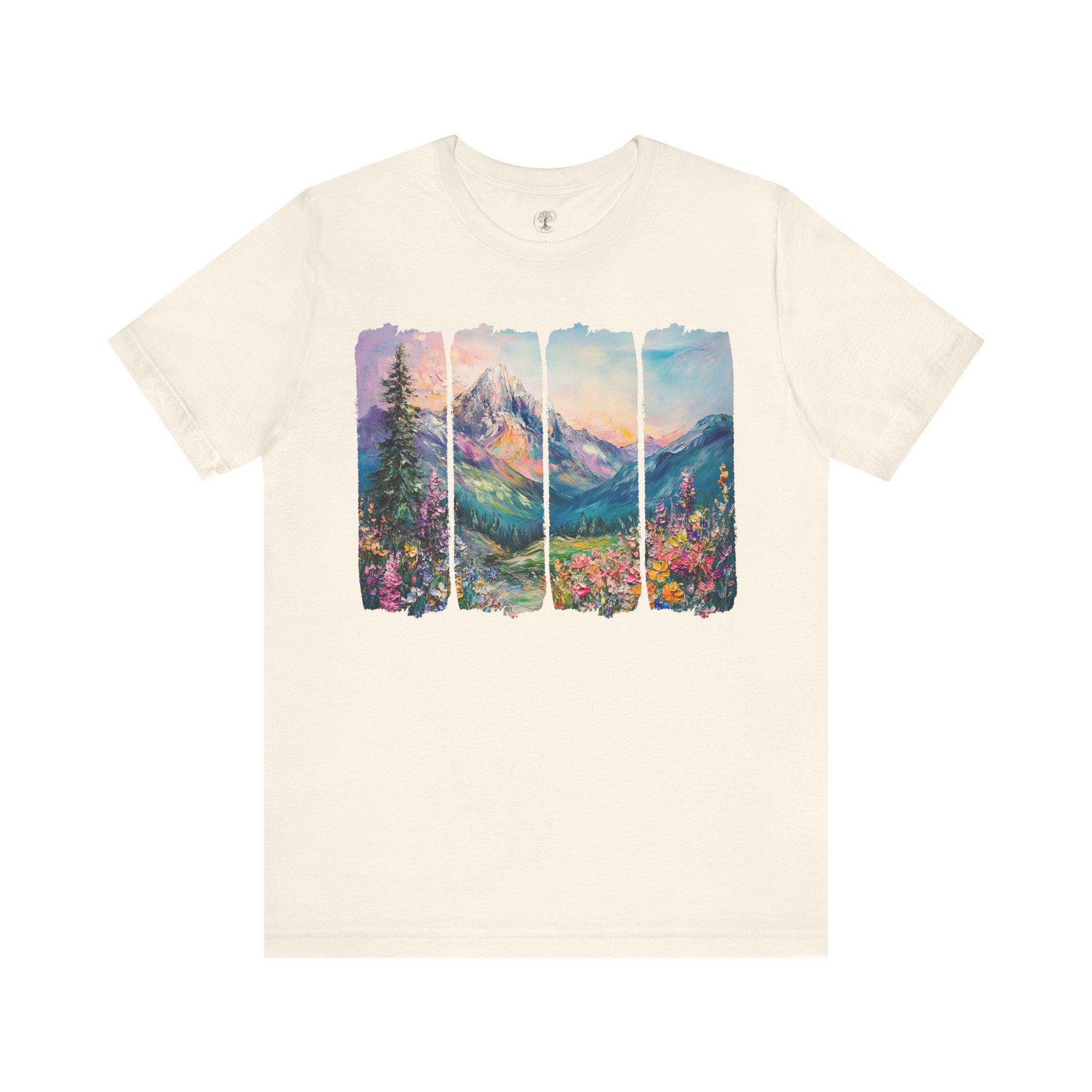 Mountain Landscape Graphic Tee - Brush Strokes Design, Nature