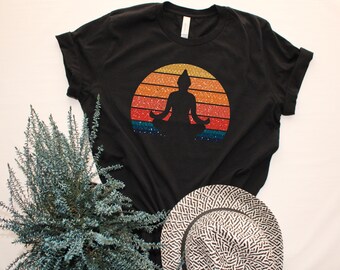 Retro Yoga Shirt - Unisex Korte Mouw T-shirt, Meditatie Shirt, Boeddhistisch Shirt, Mindfulness