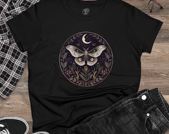 Celestial Moth Tee, Women's Shirt, Butterfly T-Shirt, Lunar Moth Top, Astral Insect Clothing, Nature Lover Gift