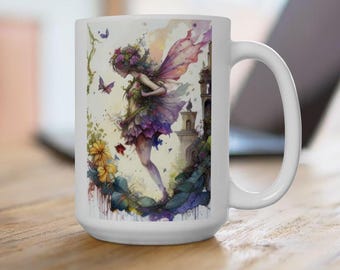 Magical Fairy - Ceramic White Coffee Mug 15oz, Magical Mug, Fantasy Mug