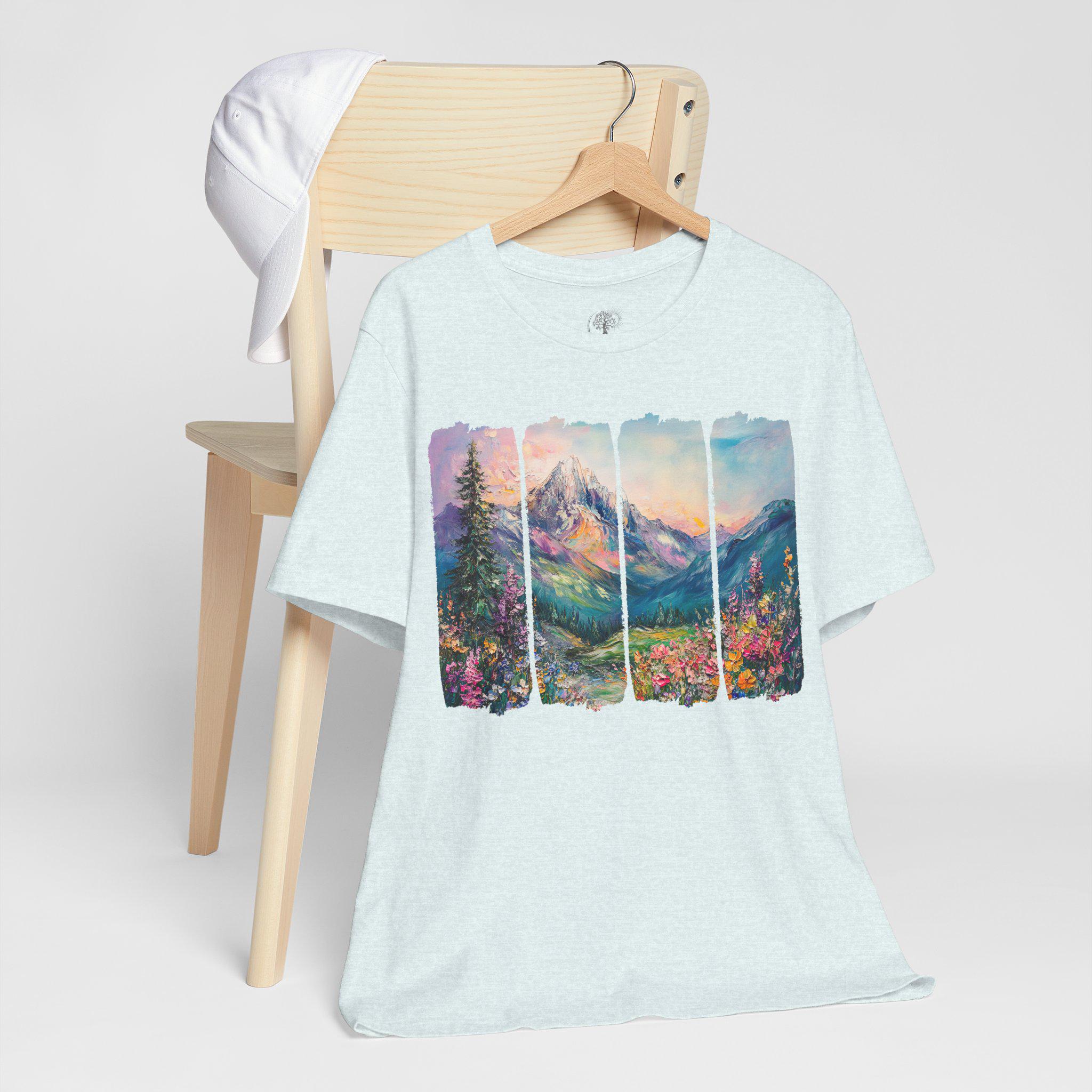 Mountain Landscape Graphic Tee - Brush Strokes Design, Nature