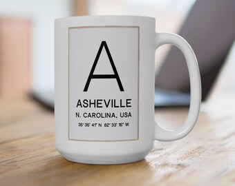 Asheville North Carolina Coordinates Ceramic Coffee Mug - Fun Office Mug, Home Decor, Unique Birthday Present, Tea Mug, Beverage Cup