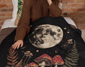 Moonlit Mushroom Forest Velveteen Plush Blanket - Cozy Home Decor, Gift for Nature Lovers, Fall Aesthetic Throw, 50"x60"
