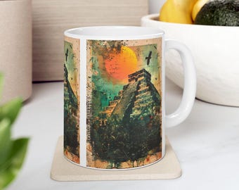 Koffiemok Maya-tempel Chichén Itzá - vier levenscultuur, cadeau voor reizigers en liefhebbers van archeologie, decoratieve koffie-theekop, MEXICO
