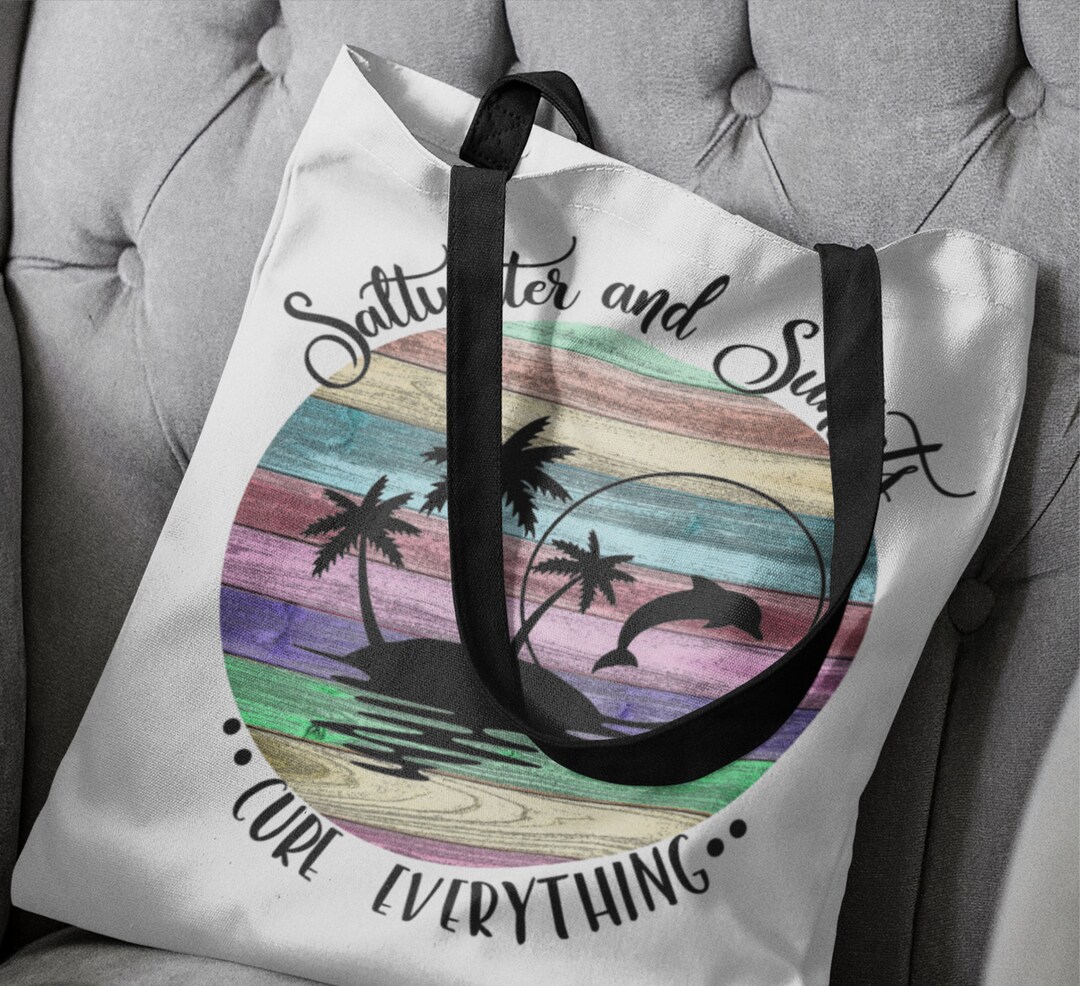 Salt Water & Sunsets Cure Everything Tote Bag Beach Life, Summer Vacation,  Tropical, Island Resort, Palm Trees, Multipurpose Travel Bag 