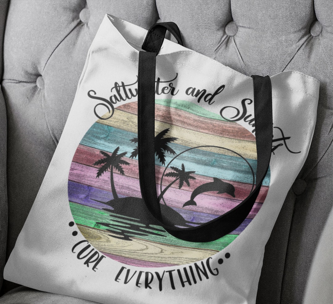 Salt Water & Sunsets Cure Everything Tote Bag Beach Life, Summer Vacation, Tropical, Island ...