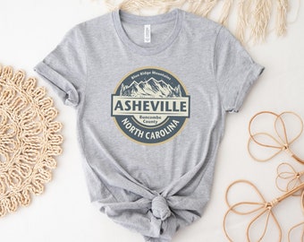 ASHEVILLE NC- Unisex Koszulka z krótkim rękawem, Koszulka graficzna, Karolina Północna, Góry Blue Ridge, Pamiątka