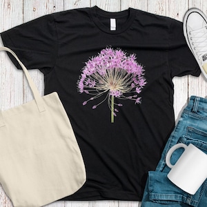 Allium Flower Shirt - Graphic Tshirt, Jesdianum , Allium Hybrid, Summer Flower, Lavender, Violet Bulb, Perennials, Purple Floral, Tee