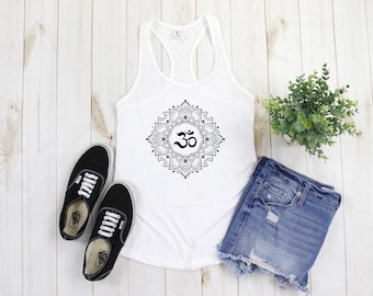 OM MANDALA - Women's Ideal Racerback Tank, Yoga Shirt, Tank Top, Workout Shirt, Spiritual, Gift for Yogi