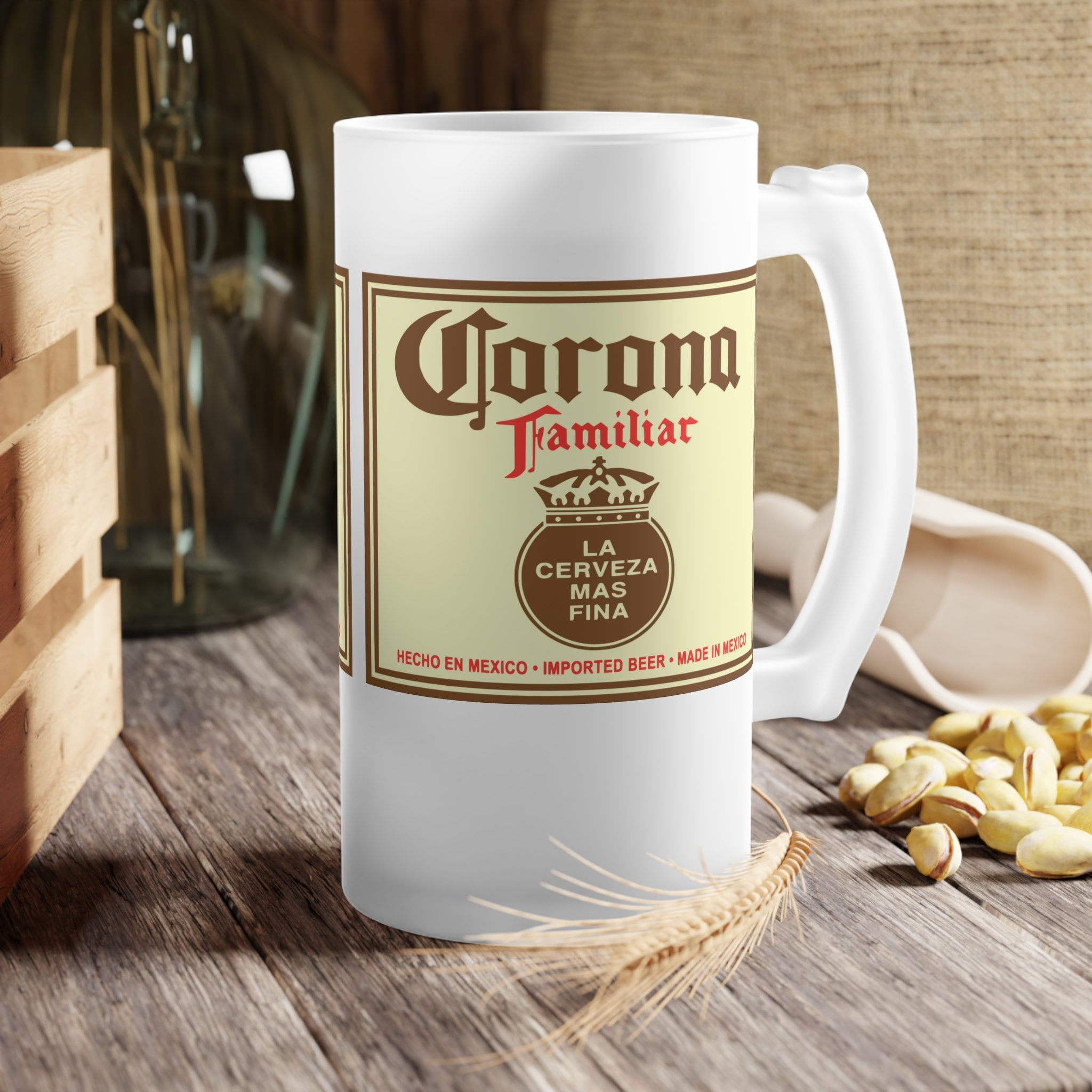 CORONA Familiar - Frosted Glass Beer Mug 16oz, La Cerveza Mas Fina