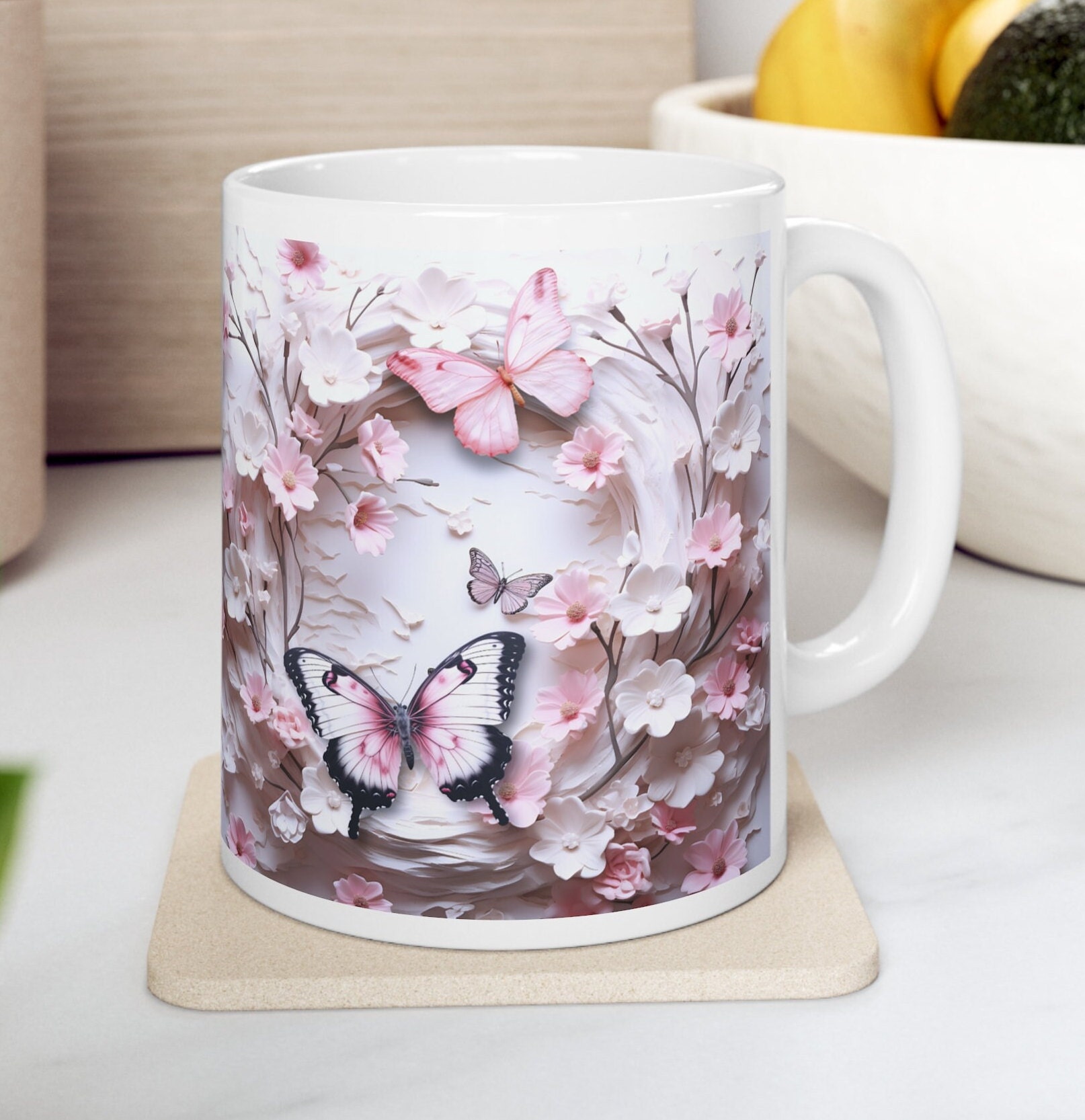 Tazza Da Caffè Creativa 3D Con Farfalla, 350 Ml, In Ceramica, Con Coperchio E Cucchiaio – Regalo Per San Valentino, Festa Della Mamma, Natale (Rosa)