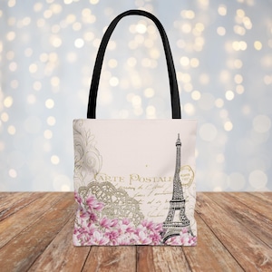 Chic Vintage Parisian Tote Bag - Flower Print Shopper, Elegant Gift for Her, Beach Bag, Eco-Friendly, Travel Accessory,French Postal Service