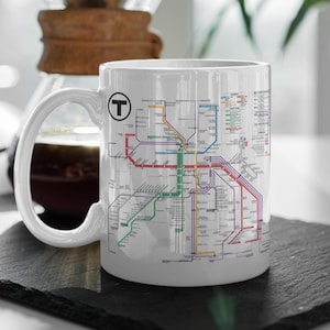 Mapa de Boston MBTA - Taza de cerámica de 325 ml, Harvard Square, Alewife, Braintree, Park Street, Transporte de Massachusetts
