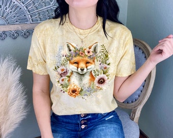 Cute Fox Shirt - Comfort Colors ®, Unisex Color Blast T-Shirt, Fox Lover Shirt, Floral Fox Shirt, Gifts for Fox Lovers, Cottagecore Clothing