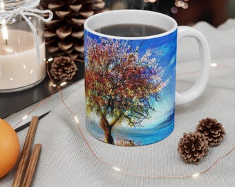 Tree & Ocean Nature Coffee Cup 11oz, Tea Mug, Nature Lover Gift, Beach Lover Gift, Coastal Home Decor, Ocean Theme Mug