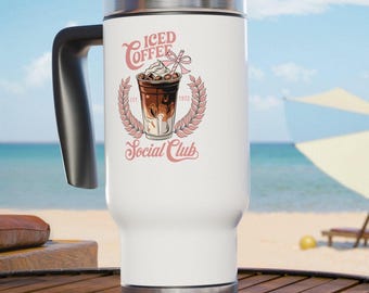 Iced Coffee Social Club Travel Mug 14oz - Insulated Coffee Tumbler, Perfect Gift for Coffee Lovers, Travel Accessory, Barista Style