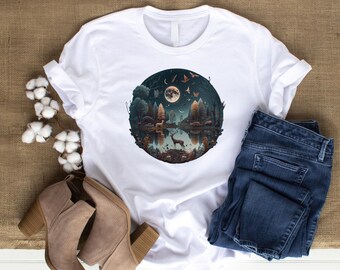Magical Woodland Forest - T-shirt unisex a maniche corte, fauna selvatica, camicia natura
