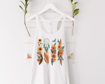 Boho Traumfänger Racerback Tank - Sommer Vibes Top, lässige Athleisure Wear, Festival Kleidung, Geschenk für Sie, Sunflower Tank Top
