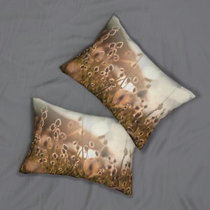 Nature Pillow - Spun Polyester Lumbar Pillow, Field of Wildflowers, Willows, Home Decor