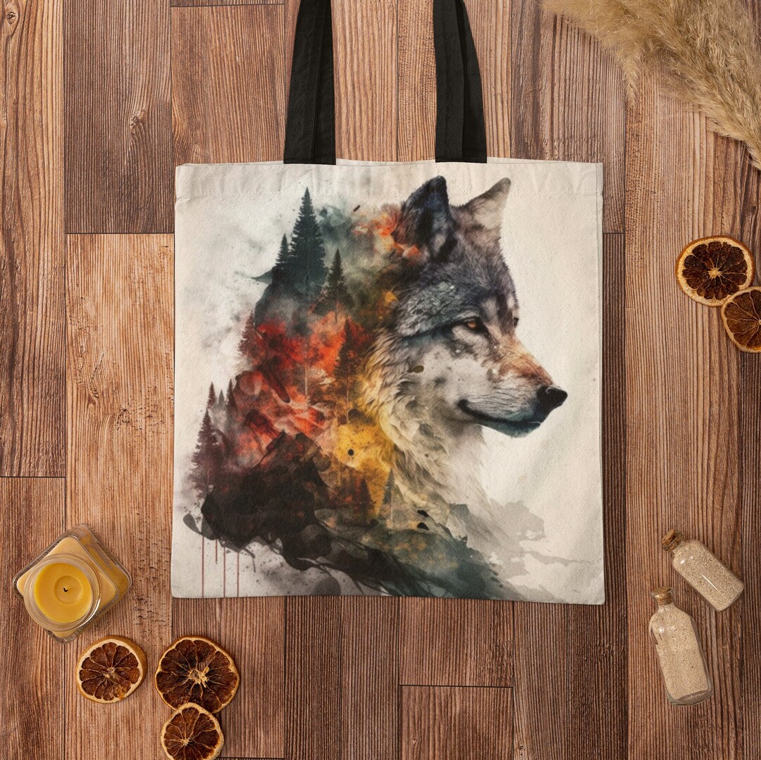 Wolf Print Pattern Leather Tote Bag main image 0