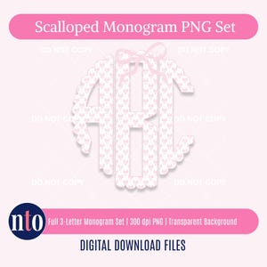 Monogram PNG Scallop Monogram Coquette Bows Monogram PNG Gingham Monogram  Coquette Monogram Scalloped Monogram PNG