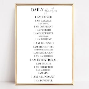 Daily Affirmations, Affirmations Wall Art, Instant Download, Printable Art, Affirmations Wall Print, Positive Affirmations, Self Love Quote