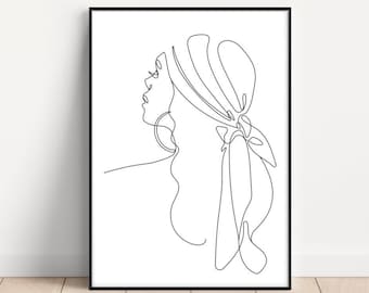 figura femminile line art, donna line art, one line drawing, minimalist wall art, camera da letto decorazione murale, download digitale, black woman art