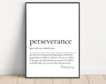 Perseverance Definition  Print, Printable Wall Art, Inspirational Quote, Motivational Office Print, Office Wall Decor, Instant Download