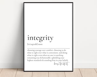 Integrity Definition Print, Printable Wall Art, Inspirational Saying, Motivational Office Print, Office Wall Decor, Instant Download