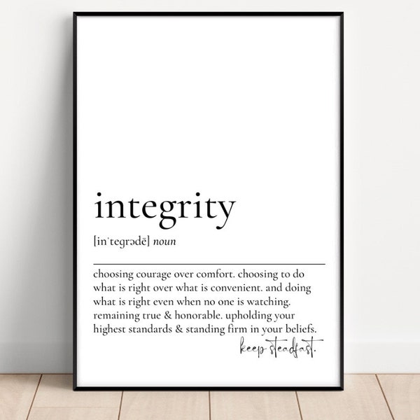 Integrity Definition Print, Printable Wall Art, Inspirational Saying, Motivational Office Print, Office Wall Decor, Instant Download