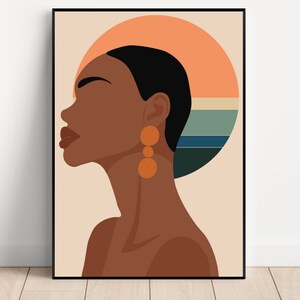 black woman art, african woman print, afro woman art, woman illustration, boho woman art, printable wall art, fashion print, abstract art