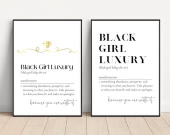 Black Girl Luxury Definition, Black Girl Magic Wall Art, Daily Affirmations, Black Excellence, Black and White Art, Printable Wall Art