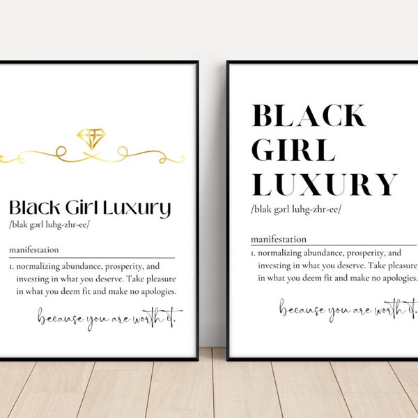 Black Girl Luxury Definition, Black Girl Magic Wall Art, Daily Affirmations, Black Excellence, Black and White Art, Printable Wall Art