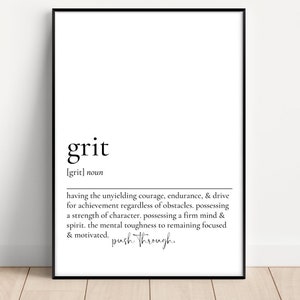 Grit Definition, Home Office Wall Print, Work From Home Wall Art, Digital Download, Printable Art, Definition Print, Instant Download, Print