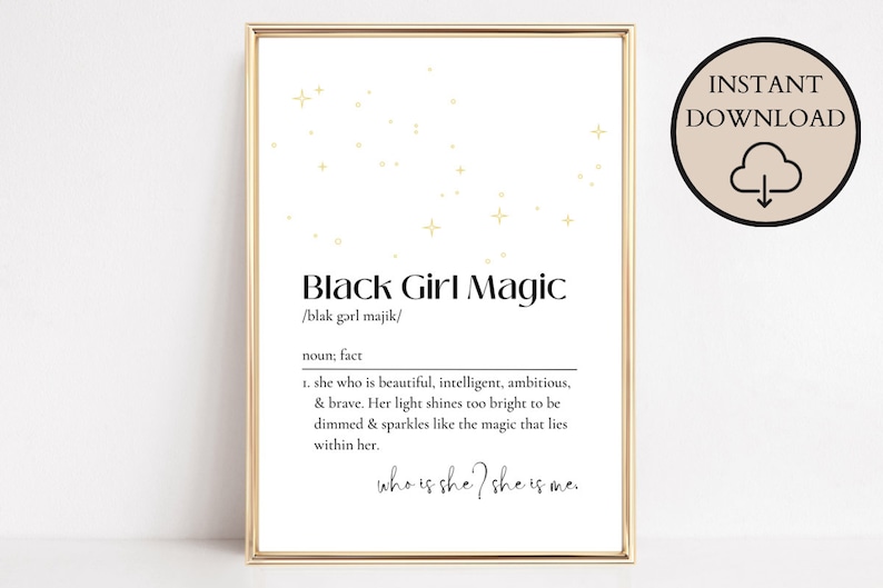 Black Girl Magic Definition, Girls Room Decor, Kids Room Decor, Black Girl Wall Art, Nursery Wall Art, Kids Affirmations, Digital Art image 2