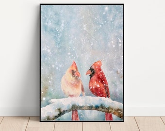 Red Robbins Printable Wall Art, Winter Printable Wall Art, Winter Decor, Downloadable Art, Living Room Decor, Winter Wall Art