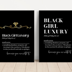 Black Girl Luxury Definition, Black Woman Art, Black Girl Magic Wall Art, Black And White Art, Daily Affirmations, Downloadable Print