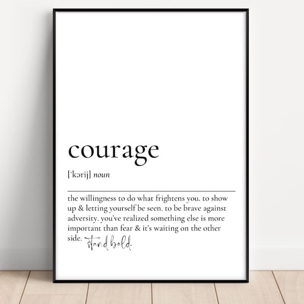 Courage Definition Print, druckbare Wandkunst, inspirierendes Zitat, motivierender Bürodruck, Büro Wanddekoration, Sofortiger Download, Wandkunst